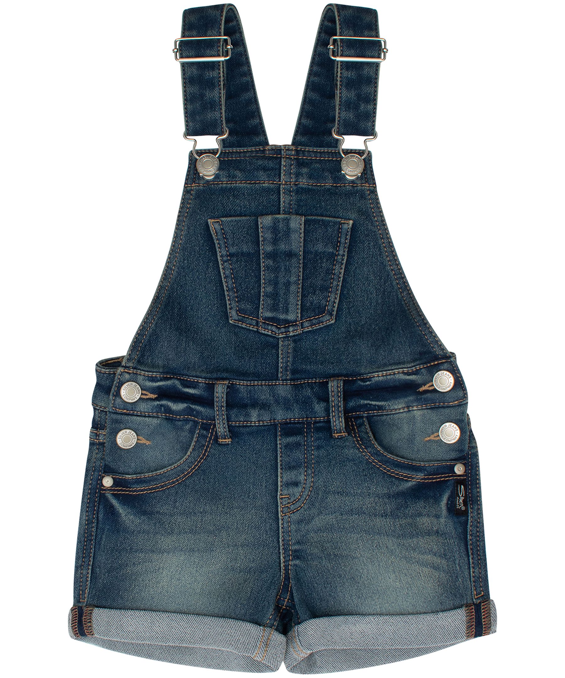 Youth Girls Denim Overall Jean Shorts Medium Wash Marks