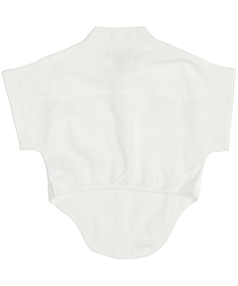Youth Girls Short Sleeve Knotted Front Blouse White Marks