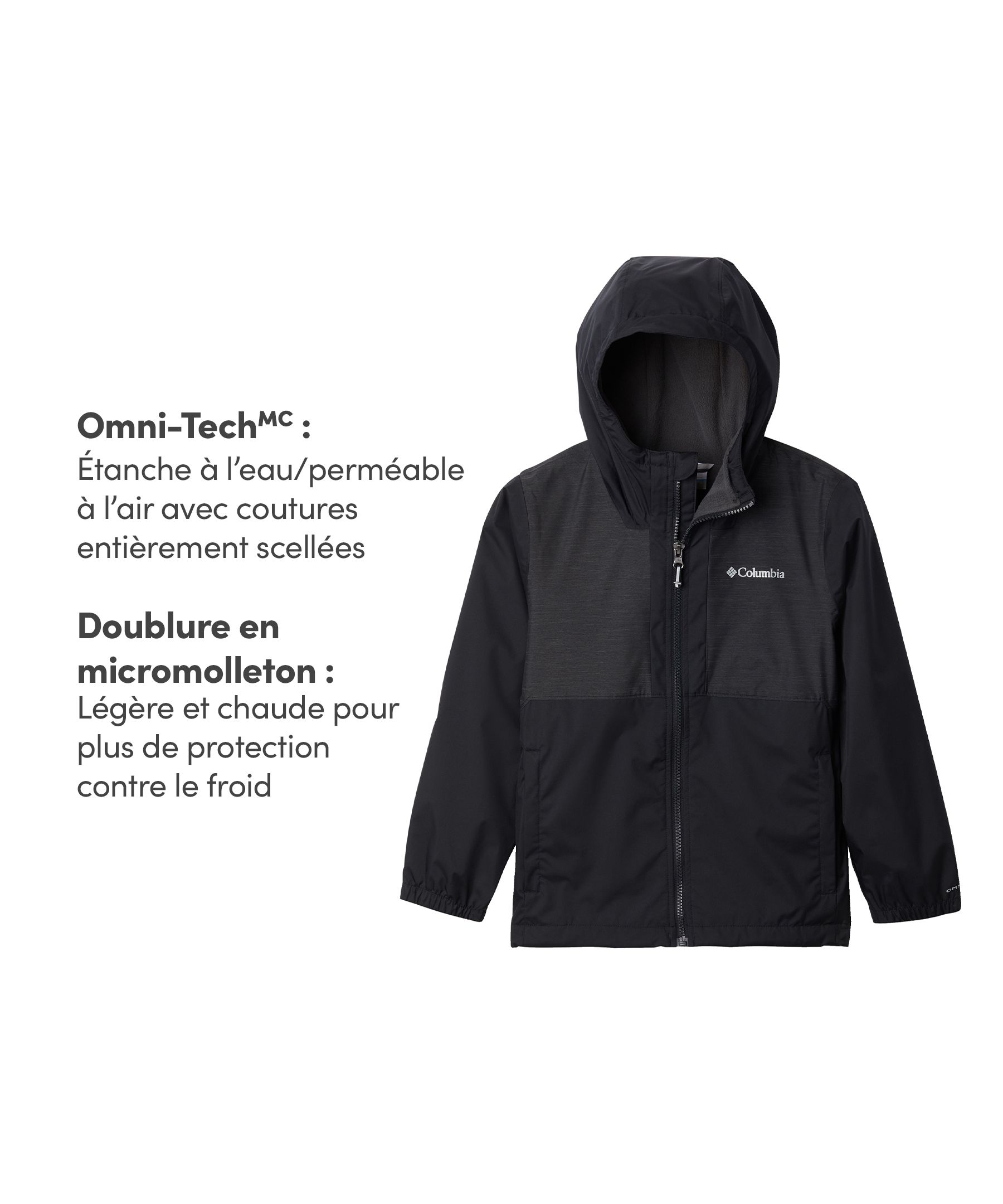 Veste imperméable avec doublure en molleton pour jeunes, Rainy Trails, Columbia