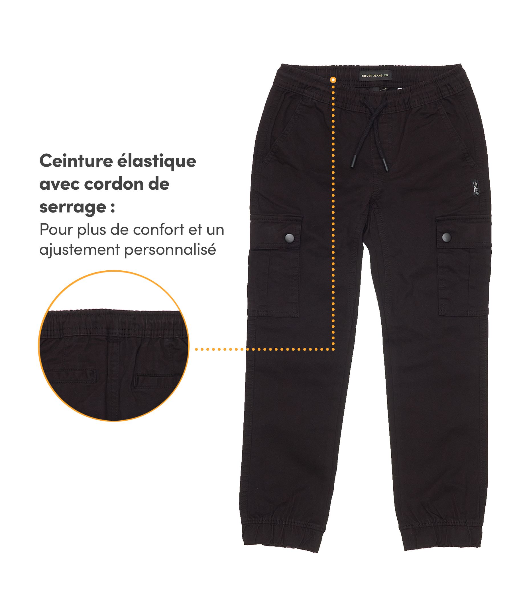 Pantalon de jogging cargo avec taille élastique pour jeunes garçons, Cairo, Silver