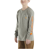 Carhartt Youth Boy's Long Sleeve Logo Pocket Crewneck T Shirt Front_Three_Fourths_Angled_Left