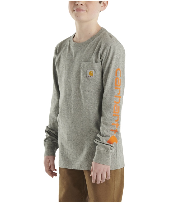 Carhartt Youth Boy's Long Sleeve Logo Pocket Crewneck T Shirt Marks
