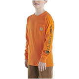 Carhartt Youth Boy's Long Sleeve Logo Pocket Crewneck T Shirt Front_Three_Fourths_Angled_Left