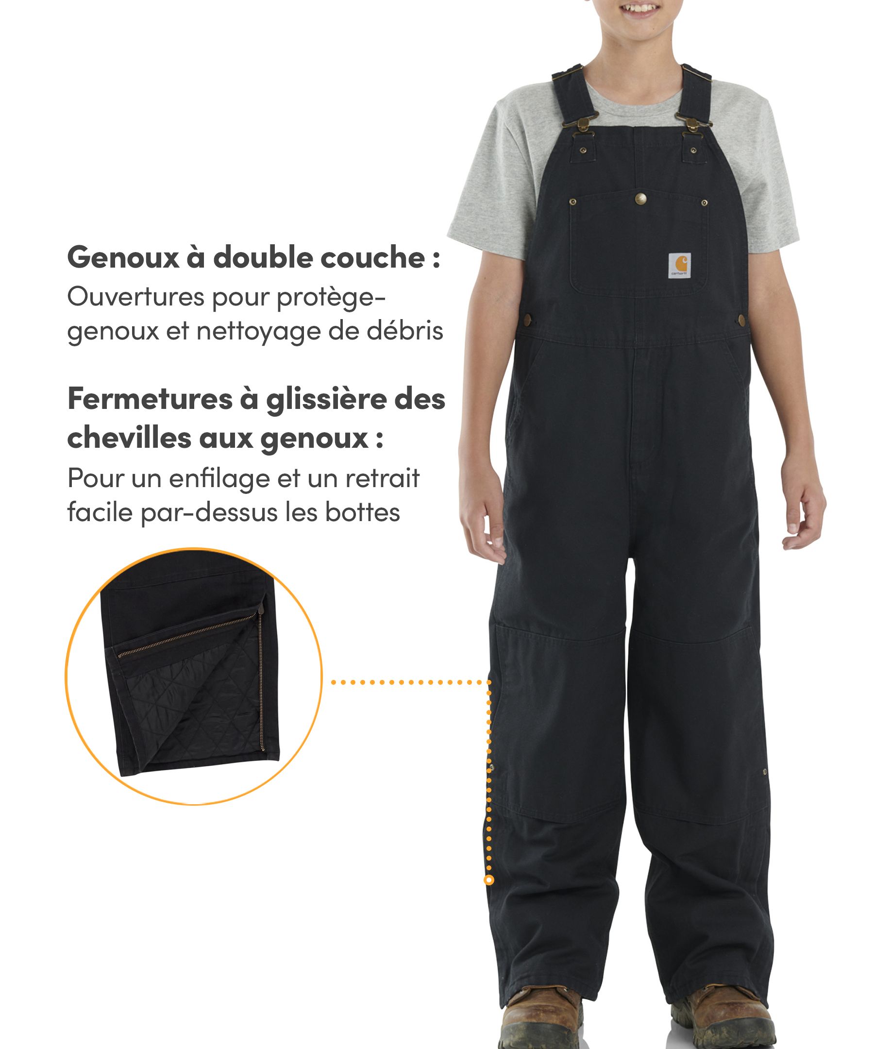 Salopette unisexe isolée en toile de coupe ample pour enfants, Carhartt