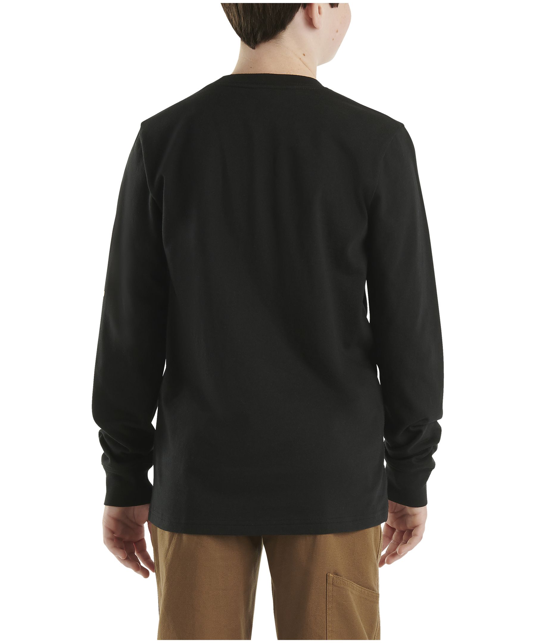 Carhartt Youth Boy's Long Sleeve Logo Pocket Crewneck T-Shirt