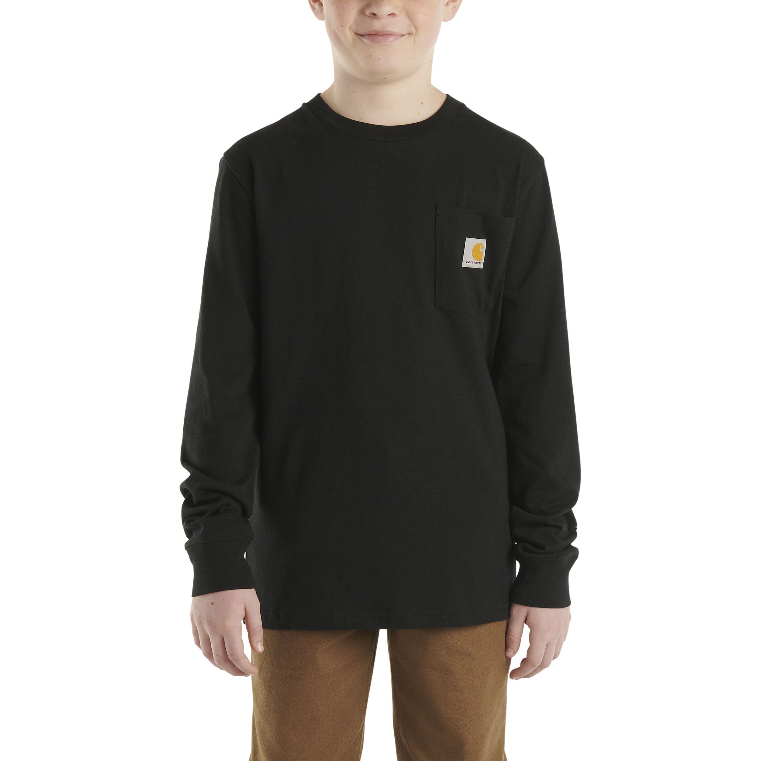 Carhartt Youth Boy's Long Sleeve Logo Pocket Crewneck T-Shirt
