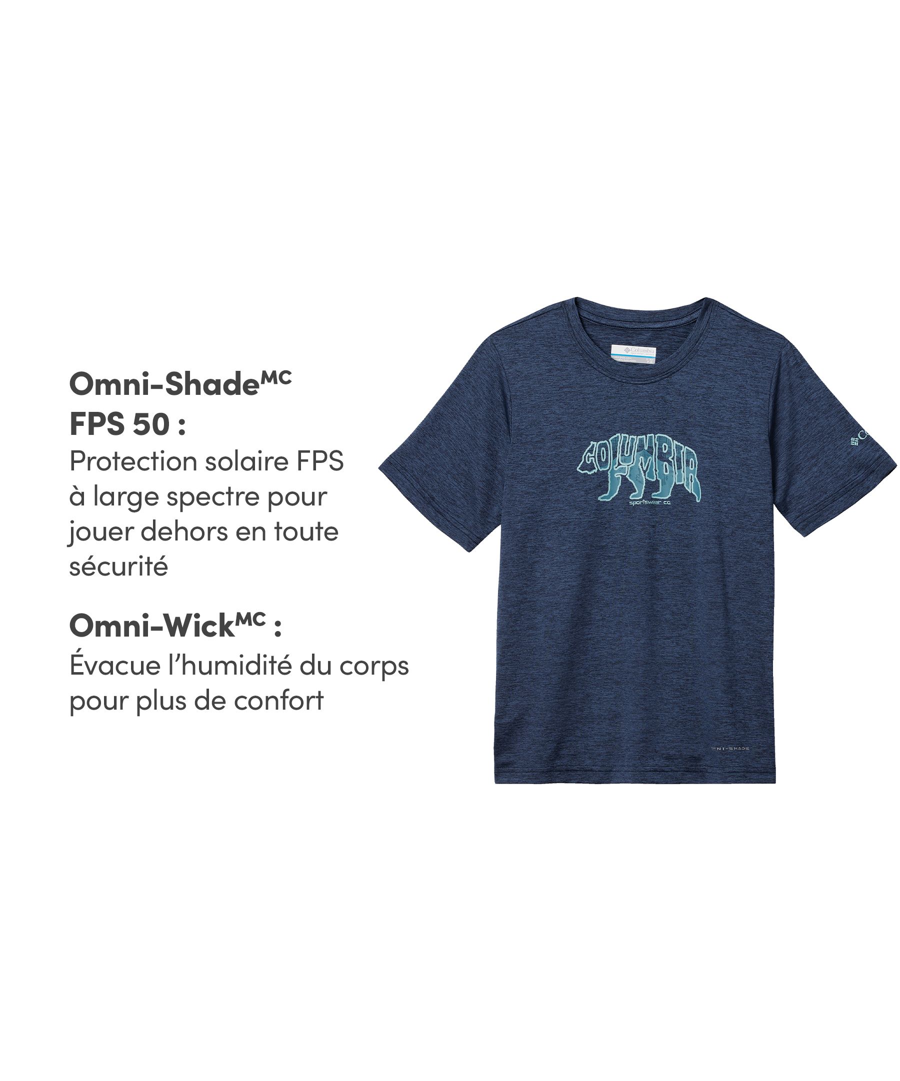 T-shirt graphique unisexe avec Omni-Shade pour enfants, Mount Echo Columbia