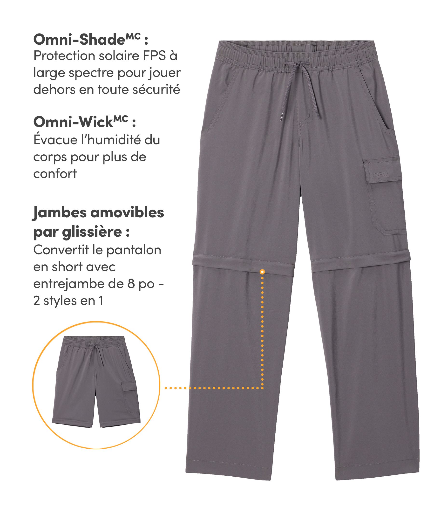 Pantalon fonctionnel transformable unisexe pour enfants, Silver Ridge, Columbia