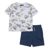 Ensemble de t-shirt à col ras du cou à manches courtes et de short à enfiler pour enfants, Silver Front_Flat