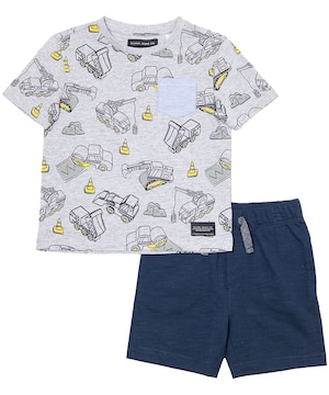 Ensemble de t-shirt à col ras du cou à manches courtes et de short à enfiler pour enfants, Silver