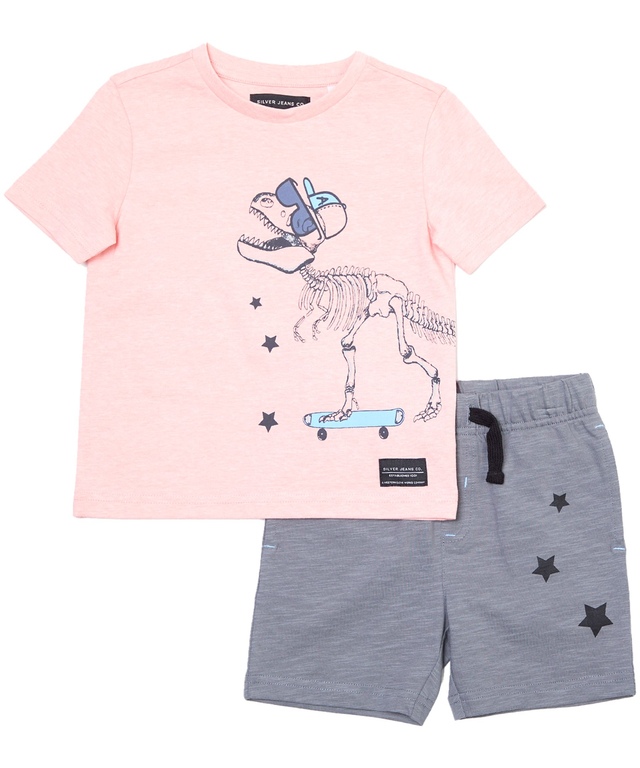 Ensemble de t-shirt à col ras du cou à manches courtes et de short à enfiler pour enfants, Silver