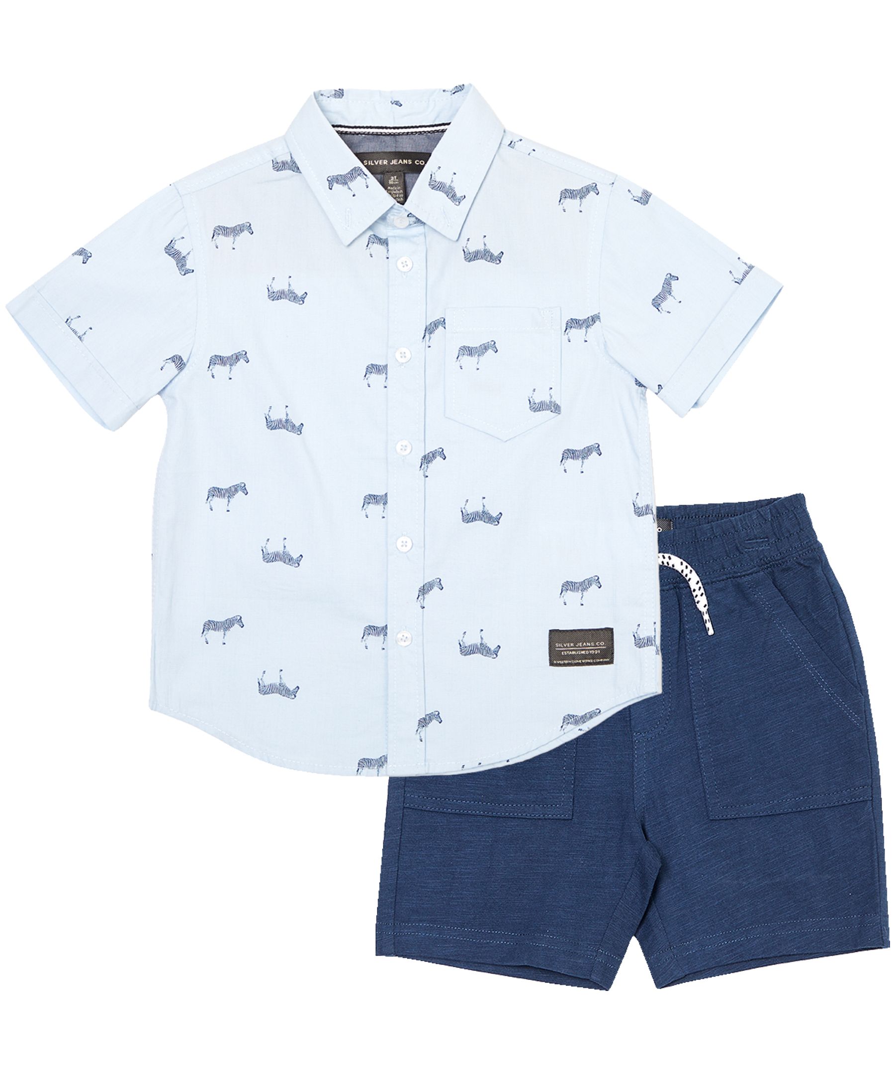 Ensemble de chemise à imprimé intégral à manches courtes et de short à enfiler pour enfants, Silver