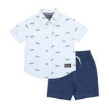 Ensemble de chemise à imprimé intégral à manches courtes et de short à enfiler pour enfants, Silver Front_Flat