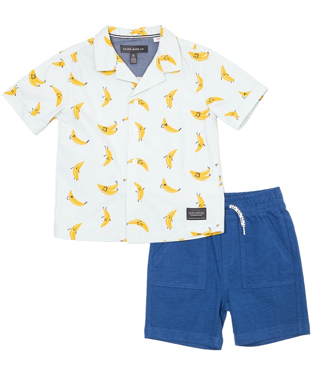 Ensemble de chemise à imprimé intégral à manches courtes et de short à enfiler pour enfants, Silver