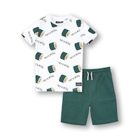 Ensemble t-shirt unisexe à col ras du cou et à manches courtes, et short à enfiler pour enfants, Silver Front_Flat