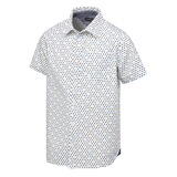 Chemise tissée unisexe à manches courtes avec imprimé intégral à motif de pois pour enfants, Silver Front_Angled_Left