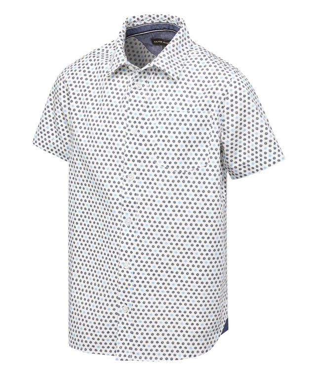 Chemise tissée unisexe à manches courtes avec imprimé intégral à motif de pois pour enfants, Silver