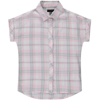 Chemise tissée à carreaux et à manches courtes de coupe ample pour filles, Silver Front_Flat