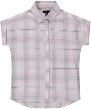 Chemise tissée à carreaux et à manches courtes de coupe ample pour filles, Silver