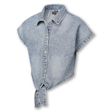 Silver Kids' Front Knot Denim Short Sleeve Shirt Front_Angled_Left