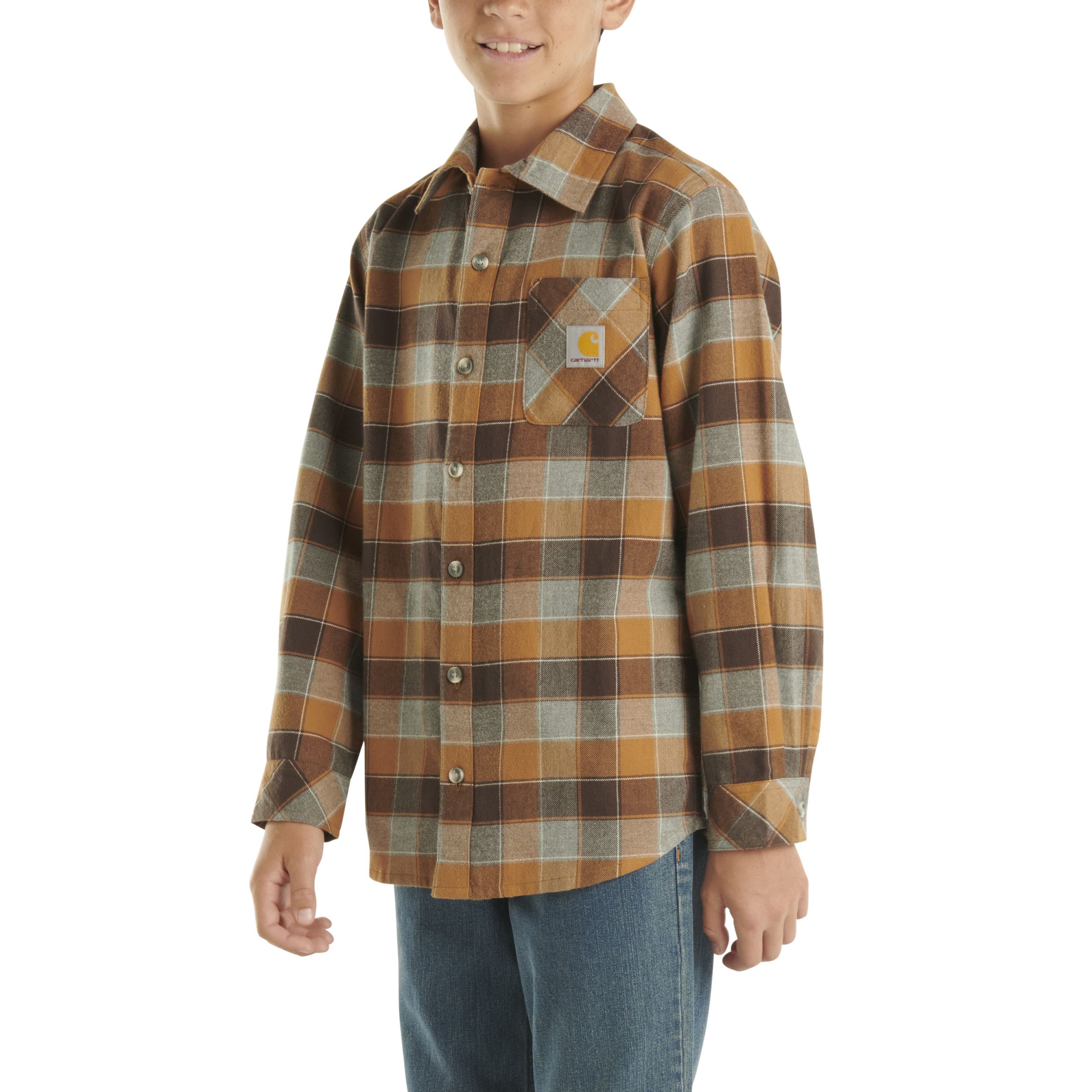 Chemise boutonnée en flanelle à manches longues unisexe pour enfants, Carhartt