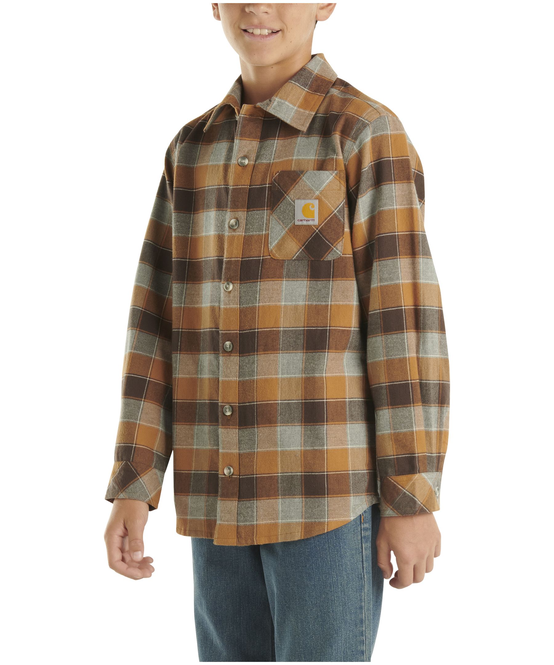Chemise boutonnée en flanelle à manches longues unisexe pour enfants, Carhartt