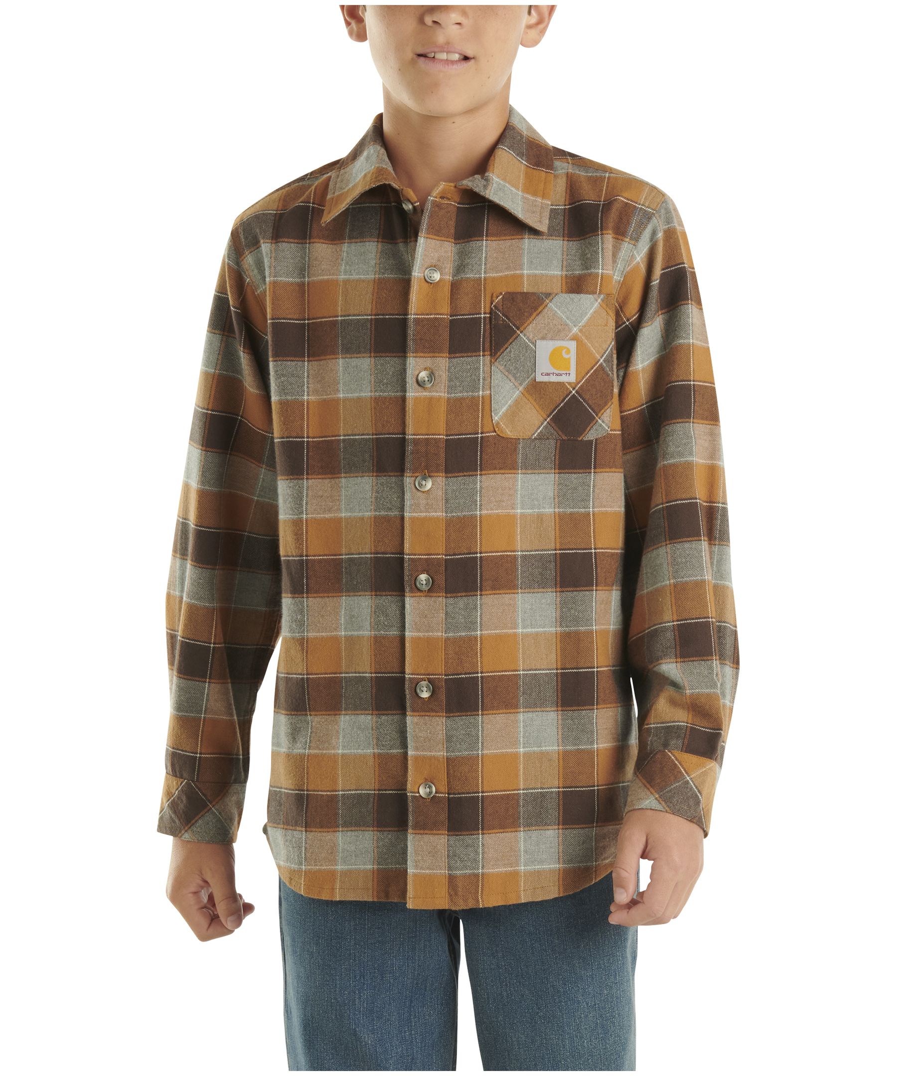 Chemise boutonnée en flanelle à manches longues unisexe pour enfants, Carhartt