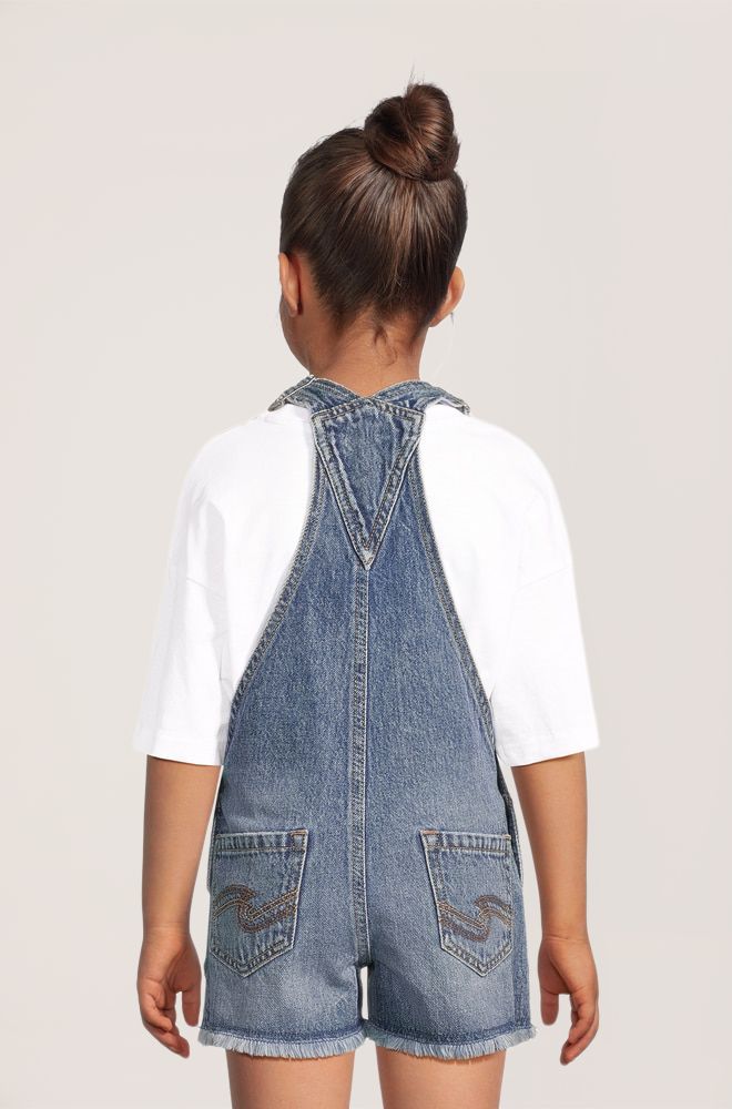 Salopette courte en denim pour fillettes, Silver