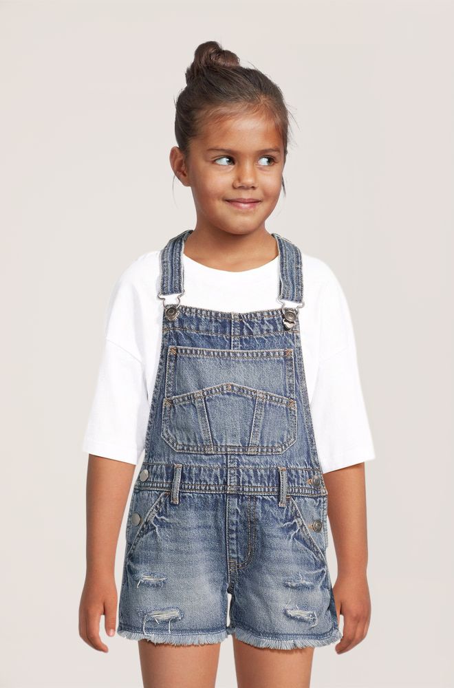 Salopette courte en denim pour fillettes, Silver