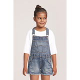 Salopette courte en denim pour fillettes, Silver Front_Flat