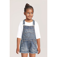 Salopette courte en denim pour fillettes, Silver Front_Flat