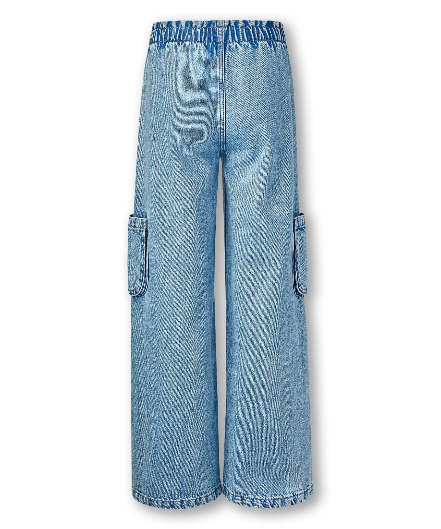 Jean cargo à enfiler à jambe large et en denim pour filles, Silver