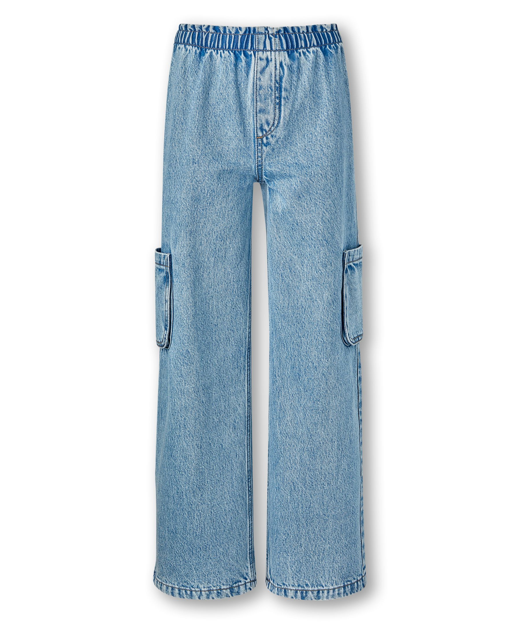 Jean cargo à enfiler à jambe large et en denim pour filles, Silver