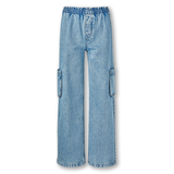 Jean cargo à enfiler à jambe large et en denim pour filles, Silver Front_Flat