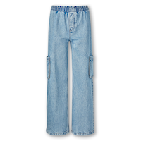 Jean cargo à enfiler à jambe large et en denim pour filles, Silver Front_Flat