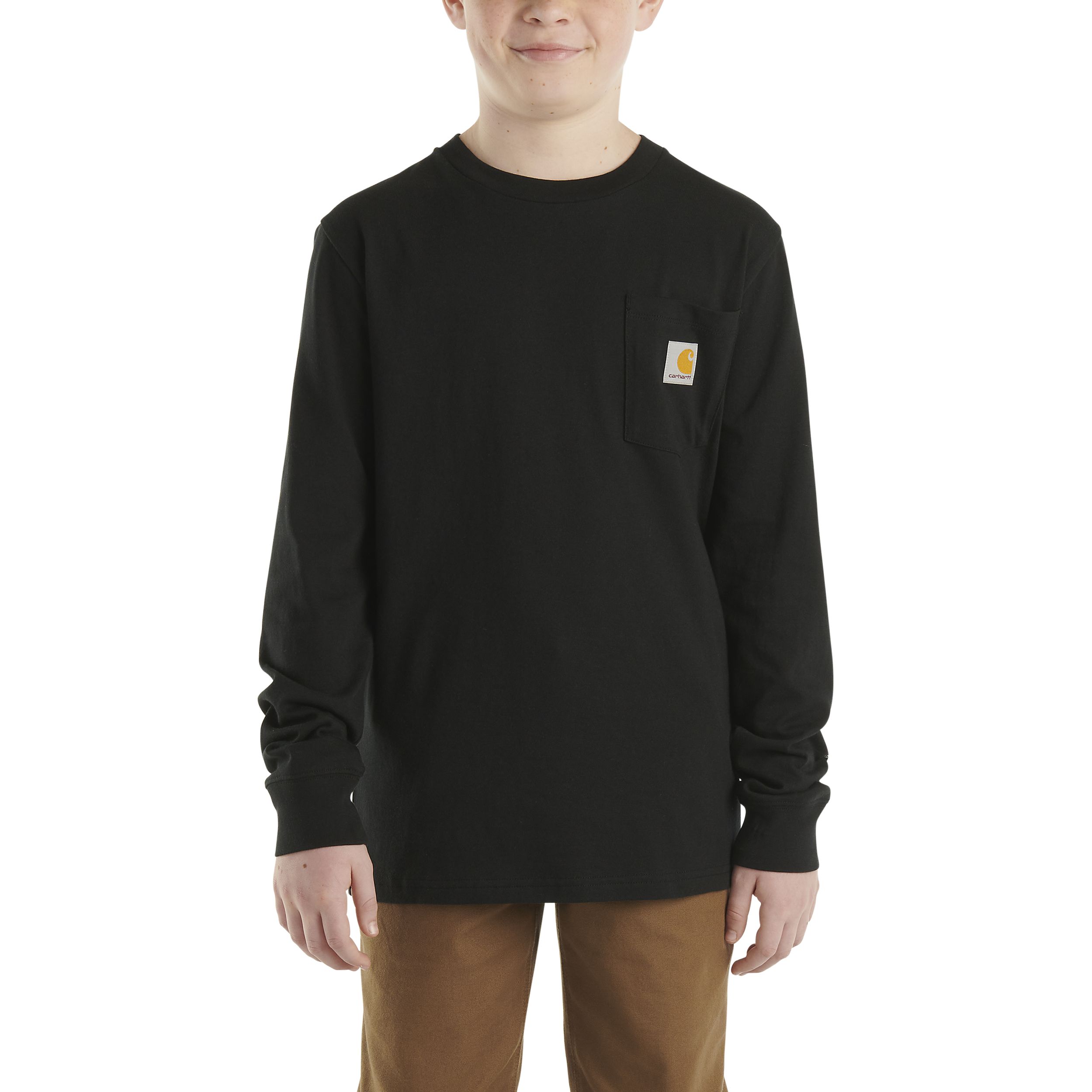 Carhartt Youth Boy's Long Sleeve Logo Pocket Crewneck T-Shirt