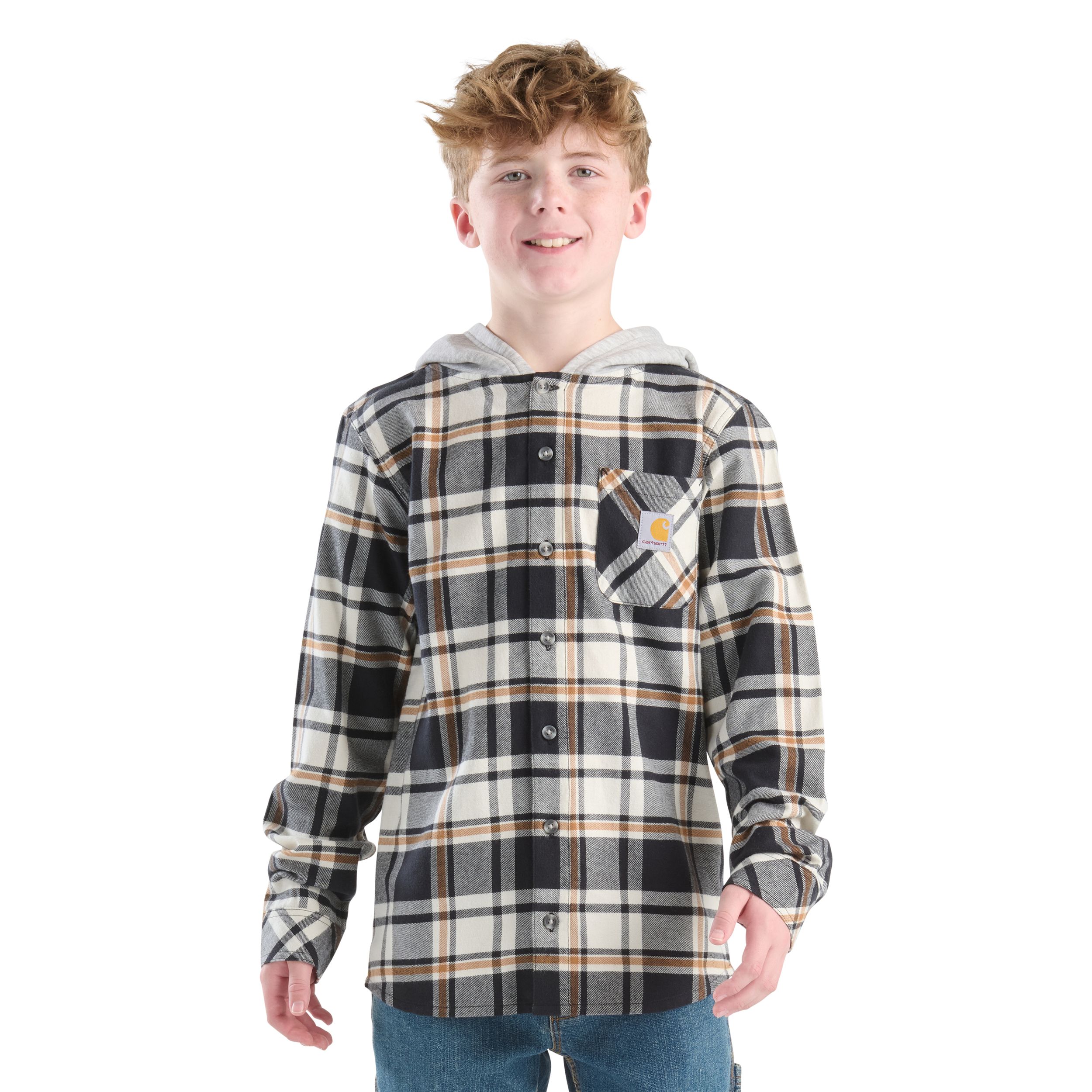 Chemise à capuche unisexe en flanelle et à manches longues pour enfants, Carhartt