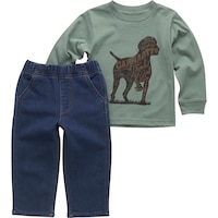 Ensemble unisexe pantalon en denim et chandail à manches longues avec graphique chien pour bébés, Carhartt Front_Flat