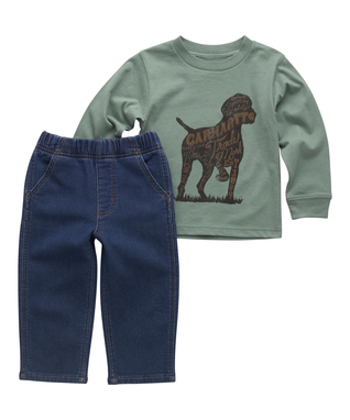 Carhartt Baby Unisex Long Sleeve Dog Shirt Denim Pant Set