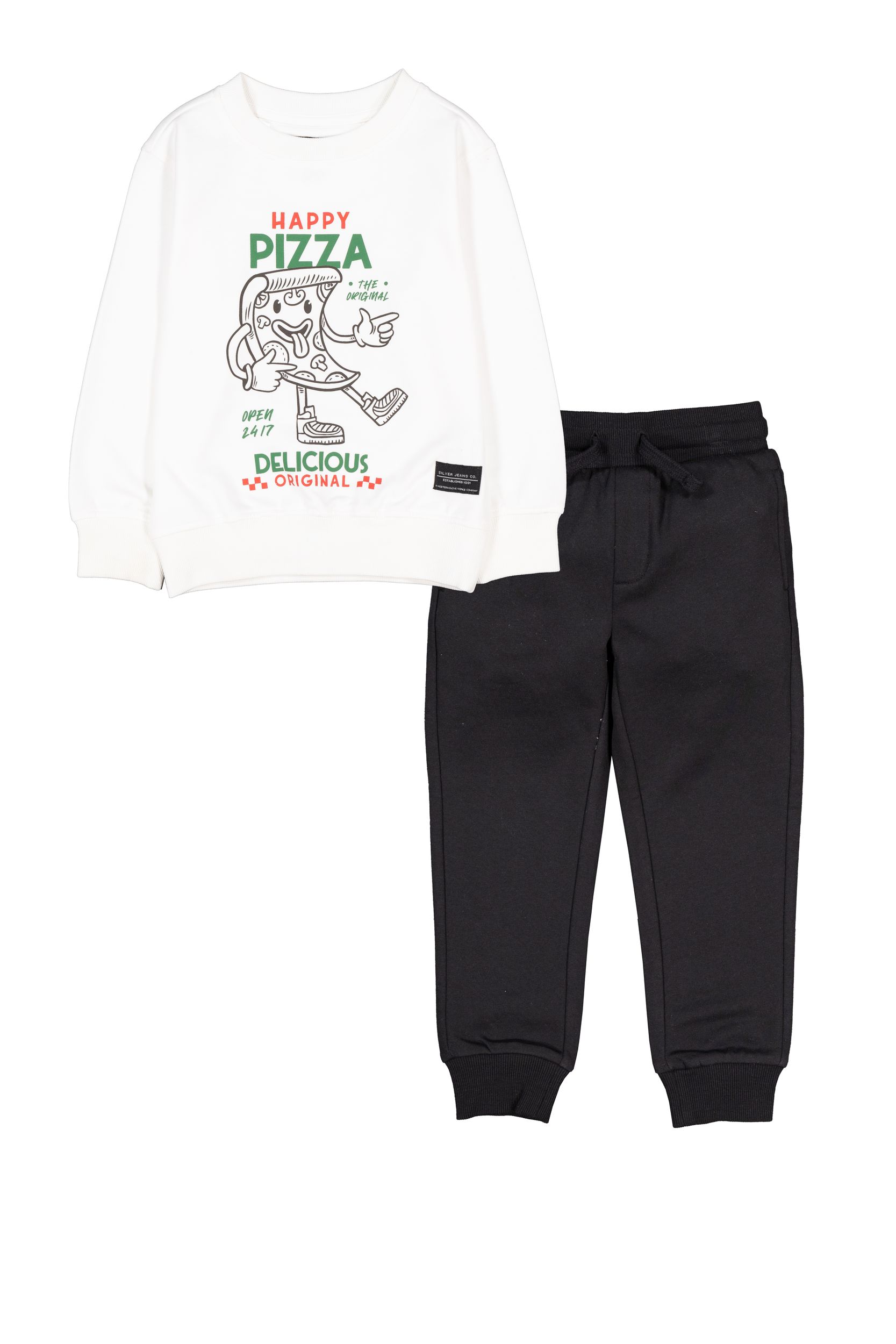 Ensemble de jogging à manches longues unisexe pour tout-petits, pizza, Silver