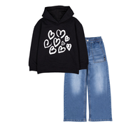 Silver Toddler Unisex Long Sleeve Heart Jean Set Front_Flat