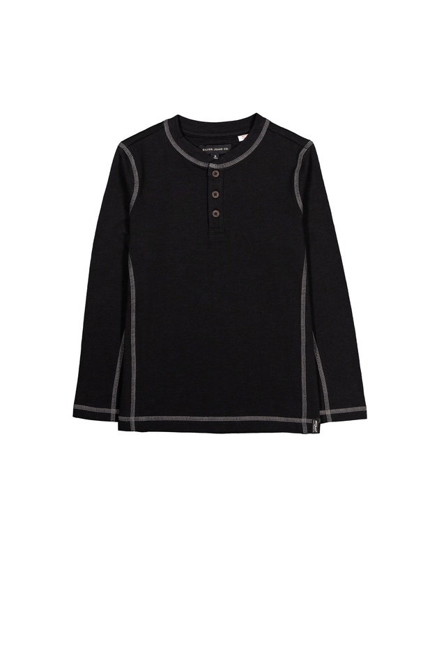 Silver Kids' Long Sleeve Slub Henley T-Shirt