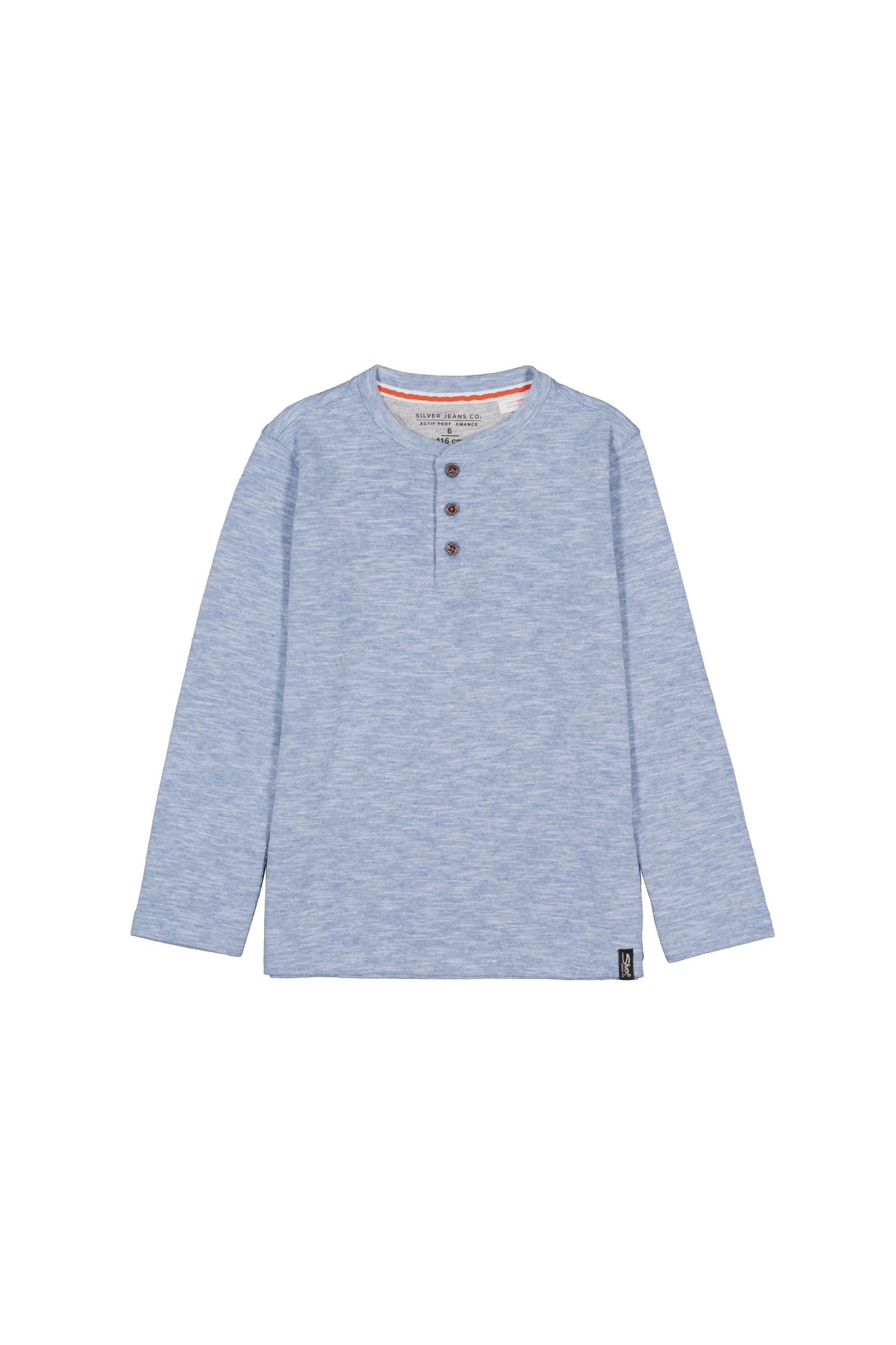 Haut henley en tricot double à manches longues unisexe pour enfants, Silver