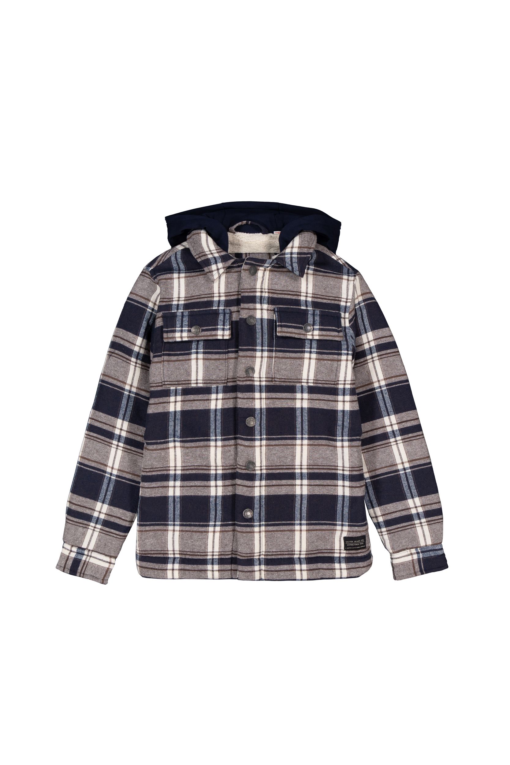 Chemise en flanelle à capuche doublée unisexe pour enfants, Silver
