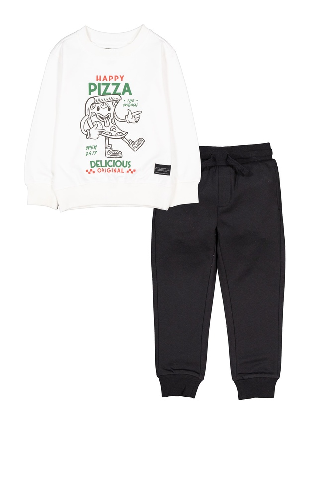 Silver Kids' Unisex Long Sleeve Pizza Jogger Set