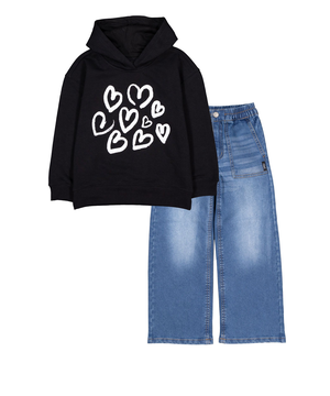 Ensemble jean à manches longues unisexe pour tout-petits, cœur, Silver