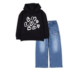 Ensemble jean à manches longues pour filles, cœur, Silver Front_Flat