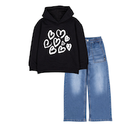 Silver Kids' Girl's Long Sleeve Heart Jean Set Front_Flat