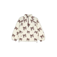 Veste en sherpa avec fermeture à glissière et boucles pour filles, Silver Front_Flat
