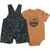 Carhartt Baby Short Sleeve Bodysuit And Canvas Camo Print Shortall Front_Flat
